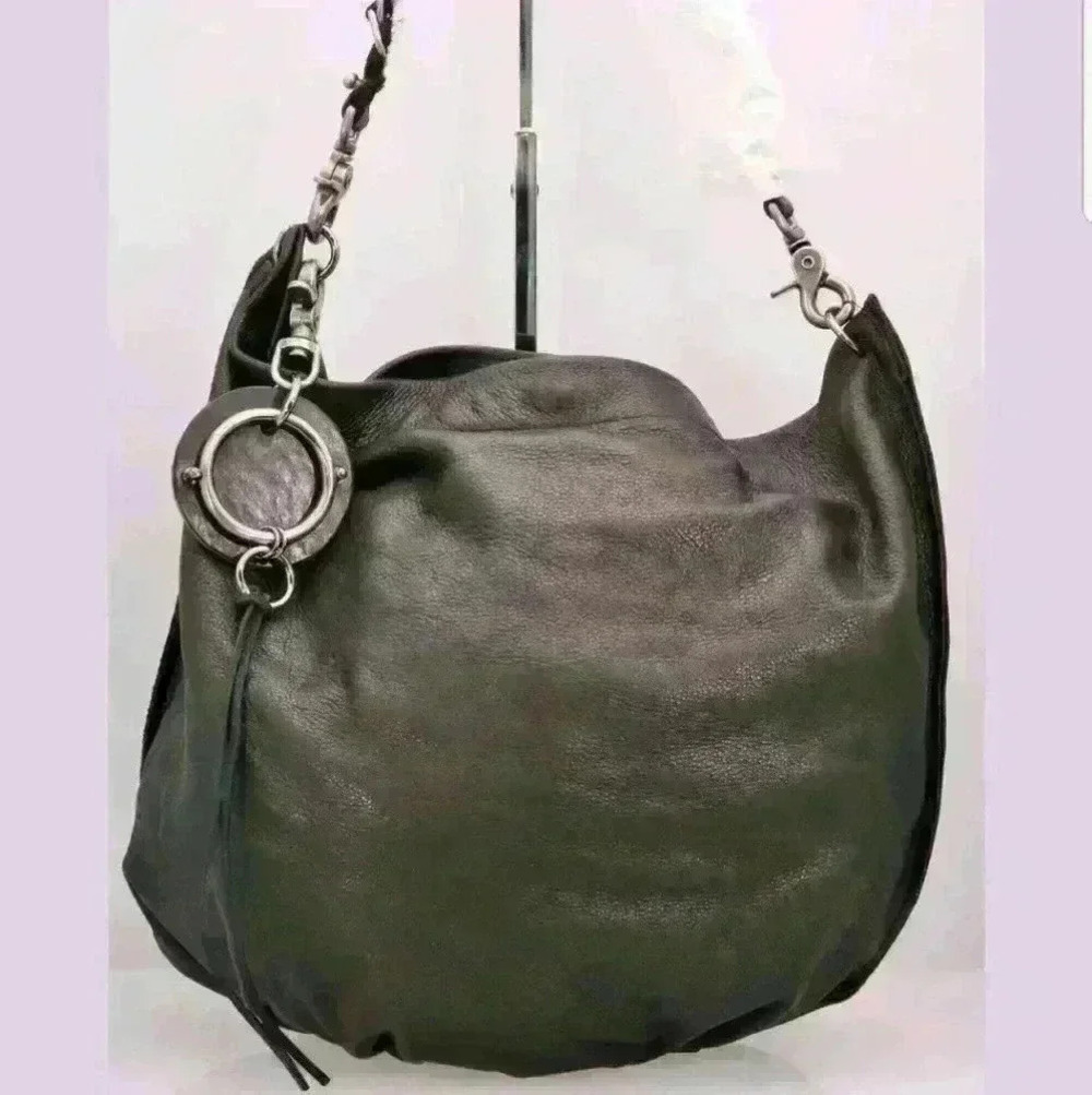 David Galan Brown Leather Hobo Shoulder Bag